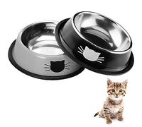 DOMI PRO Cat Bowls 2pc Gray & Black Non-Slip Stainless Steel Cat Bowl Cat Water Bowl Cat Food Bowl Cat Bowls for Kitten (Black+Gray)