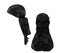 Domicubes 2 PCS Silky Satin Durag, Black Long Tail Durag Premium Silk Du Rags for Men & Women Comfortable Breathable Pirate Headwraps Cap Wave Cap for Waves Braids & Locs, Hip-hop Everyday Decoration