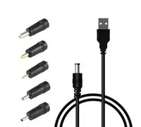 Domicubes USB to DC Power Cable, 1M Universal DC 5V Power Cable with 5 Selectable Connector Tips for Routers, LED Lights, Projectors, Bluetooth Speakers, Mini Fans and More