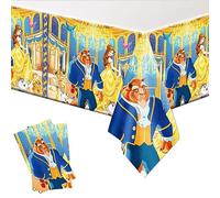 DoMiDoLa 2Pack Beauty and The Beast Tablecloth Disposable Tablecover Birthday Party Supplies and Decorations for Kid Boy Baby Shower Princess Tables 70"X42"