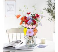 Domigard 13 Pcs Artificial Flowers Bouquet Set, DIY Fake Flowers in Vase, Mixed Colours Including Tulips & Daisies for Wedding Home Decor Table Party Office Valentines Decorations Valentine's Day