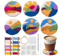 Domigard 6PCS Punch Needle Coaster Kit - DIY Embroidery Coaster Set with Patterns, Tools, Yarns, Hoop & Wax Stick - Craft Kits for Kids & Adults Beginners, Unique Handmade Home Decor Gift
