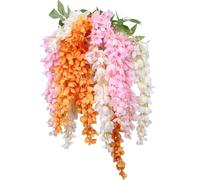 Domigard 9 Pcs DIY Artificial Wisteria Hanging Flowers Bouquet Set with 3 Color, Fake Purple Flowers for Spring, DIY Bouquets Floral Arrangement Wedding Home Decor (Midsummer Citrus)