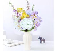 Domigard Artificial Flowers, DIY Fake Flowers in Vase with Hydrangea & Iris, Artificial Flower for Home Decor Wedding Decoration Festive Seasonal Mothers Day Decorations for Mum(7 Pcs)