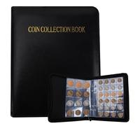 Domigard Coin Collection Album, 360 Pockets Coin Storage Books, Coin Collection Holder Book with Leather Cover, Coin Storage Album Binder with Zippers (20 Collecting Pages and 2 Size Grid)