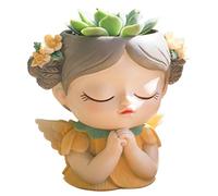 Domigard Cute Girl Succulent Planter Pots, Closed Eyes Resin Cactus Planter Drainage Hole, Small Plant Pots for Indoor Outdoor Plants, Great for Home Office Decor - Yellow