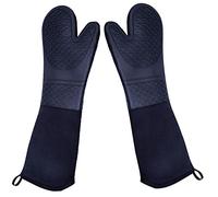 DoMii Extra Long Silicone Oven Mitts Heavy Duty Commercial Grade Oven Mitts Heat Resistant BBQ Gloves with Quilted Cotton Lining 2 Pack