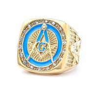 Domineering Fashion Diamond AG Freemasonry Stainless Steel Men's Rings Size 7-15-15-Gold