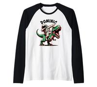 Dominic Dabbing Astronaut on a Dinosaur Cartoon Raglan Baseball Tee