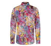 Dominic Stefano Men's Shirts Button Down Luxury Satin Printed Patterned British Tailored Long Sleeve Party Casual Fancy Formal Men's Dress Shite Shirts 425 (3XL, Red)