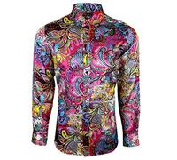 Dominic Stefano Men's Shirts Button Down Luxury Satin Printed Patterned British Tailored Long Sleeve Party Casual Fancy Formal Men's Dress Shite Shirts 425 (XXL, Red)