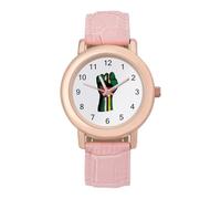 Dominica Flag Nation Spirit Elegant Watches for Women Pink Leather Strap Watch Wrists Ladies Gift
