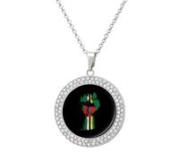 Dominica Flag Nation Spirit Fashion Women's Diamond Necklace Shiny Round Pendant Jewelry Romantic Gifts