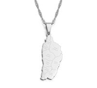 Dominica Map & City Name Charm Pendant Necklaces,Dominica Map Necklaces Amulets For Women And Men,Hip Hop Style Party, Silver,60Cm Chain