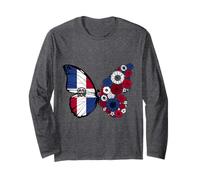 Dominican Flag Pride Dominicana Roots Butterfly Women Girls Long Sleeve T-Shirt