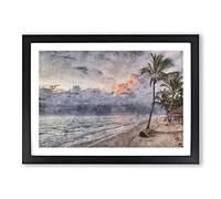 Dominican Republic Beach Painting Framed Print | A2 Black Framed Wall Art | Ready to Hang | Modern Beach Picture | Living Room Bedroom Lounge Office