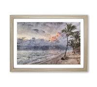 Dominican Republic Beach Painting Framed Print | A2 Oak Framed Wall Art | Ready to Hang | Modern Beach Picture | Living Room Bedroom Lounge Office