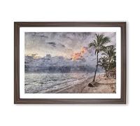Dominican Republic Beach Painting Framed Print | A2 Walnut Framed Wall Art | Ready to Hang | Modern Beach Picture | Living Room Bedroom Lounge Office