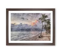 Dominican Republic Beach Painting Modern Art Framed Print | A4 Walnut Framed Wall Art | Ready to Hang | Modern Beach Picture | Living Room Bedroom Lounge Office