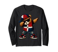 Dominican Republic Bear Patriotic Dabbing Dab Boys Kids 2025 Long Sleeve T-Shirt