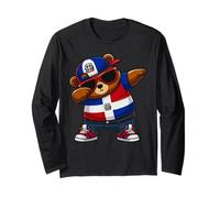Dominican Republic Bear Patriotic Dabbing Dab Boys Kids 2025 Long Sleeve T-Shirt