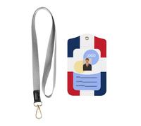 Dominican Republic Card Badge Leather Holder.Leather ID Badge Holder with Lanyard, Double-Sided Print Card Case for Office Work