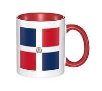 Dominican Republic Coffee Mugs Set Double Color Ceramic Cups 11oz Flat Bottom Stoneware Red Print Mugs Personalized Gift