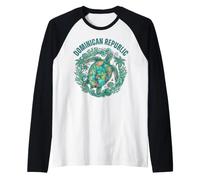 Dominican Republic Colorful Sea Turtle Reef Palms Raglan Baseball Tee