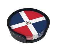 Dominican Republic Creative Round Coaster (3.9 inches), PU Leather Coaster, Suitable for car, Kitchen, Restaurant, Office, etc.