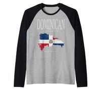 Dominican Republic Distressed Flag Map Vintage Raglan Baseball Tee