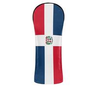 Dominican Republic Flag Blue Red Golf Head Cover Premium Leather Accessories with Interchangeable No. Tags for Driver Fairway Wood Hybrids