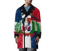 Dominican Republic Flag Men's Coat Fleece Jacket Peacoat Double Breasted Trench Collar Winter Overcoat