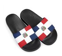 Dominican Republic Flag Novelty Sunflowers Pattern Slide Sandals for Women Girls, Comfotable Open Toe Non Slip Single Band Slide Sandals