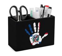 Dominican Republic Flag Palm Leather Pen Pot 2 Sections Pencil Holder Office Desktop Organizer Makeup Storage