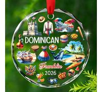 Dominican Republic Glass Xmas Ornament, Personalized Cultural & Tropical Caribbean Souvenir Christmas Ornaments 2025, Customized Year & Name Dominican Travel Lover Glass Ornament Gift for Family BFF