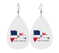 Dominican Republic Map Flag Leather Earrings For Women Dangle Earring Drop Pendant With Hook Gifts For Adult Teen Womens Girls Accessories