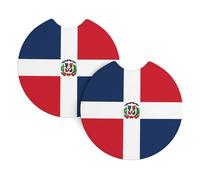 Dominican Republic Print Car Cup Holder Coasters - 2 Pack Anti Slip Drink Insert Pad with A Finger Notch,for Women Men