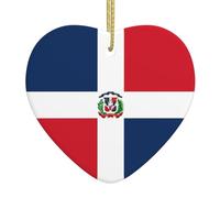 Dominican Republic Print Christmas Ornament Hanging, Ceramic Heart Pendant, for Birthday Weddings & Keepsake Gift Decor