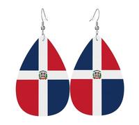 Dominican Republic Printed leather earrings with teardrop-shaped dangling design, light and soft.