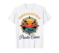 Dominican Republic Punta Cana Retro Nautical Compass Sunset T-Shirt