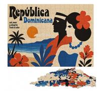 Dominican Republic Vintage Travel Poster Jigsaw Puzzle, 1000 Pieces | Jigsaw Puzzle for Adults - thoughtful Christmas gift for adults with tabletop activity for adults.