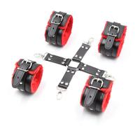 Dominitoy Hogtie Kit - Adjustable Faux-Fur Lined Restraints for Couples (Black and Red)
