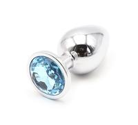 Dominitoy Metal Jeweled Butt Plug, 3 Sizes, Non-Porous, Multi-Color Gems (Light Blue,M)