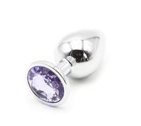 Dominitoy Metal Jeweled Butt Plug, 3 Sizes, Non-Porous, Multi-Color Gems (Light Purple,S)