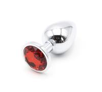Dominitoy Metal Jeweled Butt Plug, 3 Sizes, Non-Porous, Multi-Color Gems (Red,S)