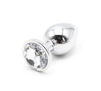 Dominitoy Metal Jeweled Butt Plug, 3 Sizes, Non-Porous, Multi-Color Gems (White,S)