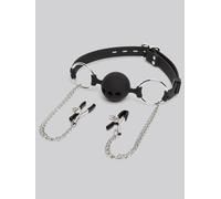 DOMINIX Deluxe Large Breathable Ball Gag with Nipple Clamps - Black Black