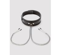 DOMINIX Deluxe Leather Collar with Nipple Clamps - Black Black