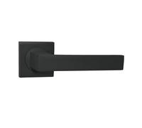 DOMINO door handle without lock rosette | 4 sets for 4 pairs of doors | square rosettes | door handle for room door, office door | aluminium door fittings | black lever handle set | QUBIK-QR BLACK