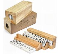 Domino Game Set of 28 | Professional Double 6s | Multi-use Box | Trays to Stand Tiles | by ADesign+ (Rubberwood)